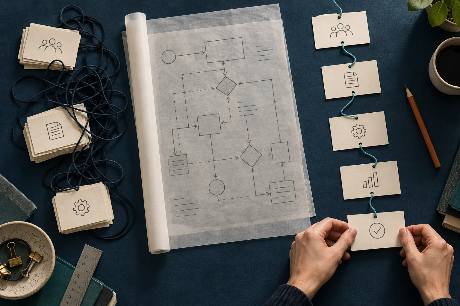 Fragmented business processes are reorganized into a connected workflow around one shared plan.