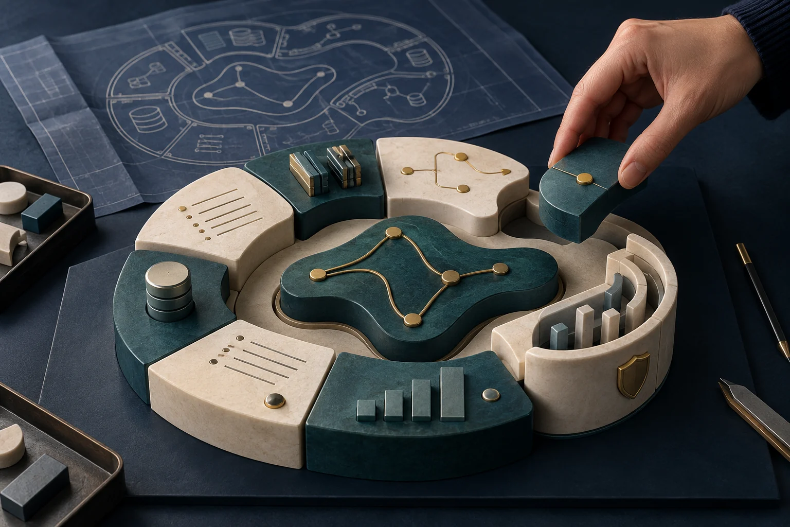 Modular software components are assembled around a product’s specific workflow.