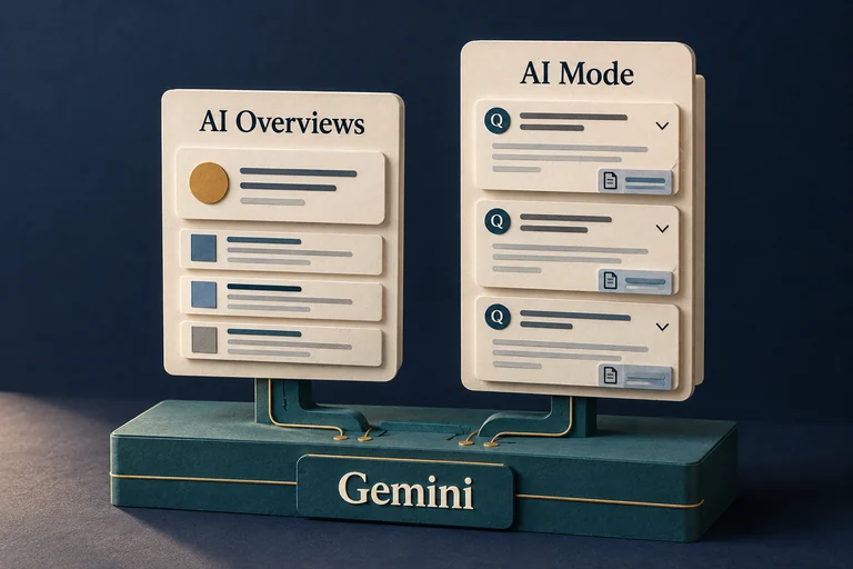 A shared Gemini foundation supports a short search overview and a longer conversational search experience.